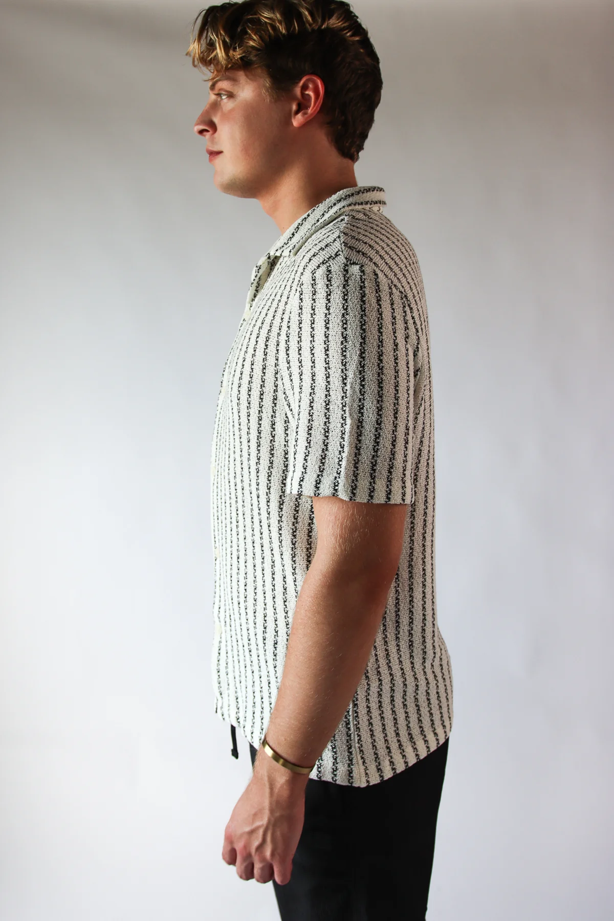 Natural Striped Woven Button Up Shirt - Image 4