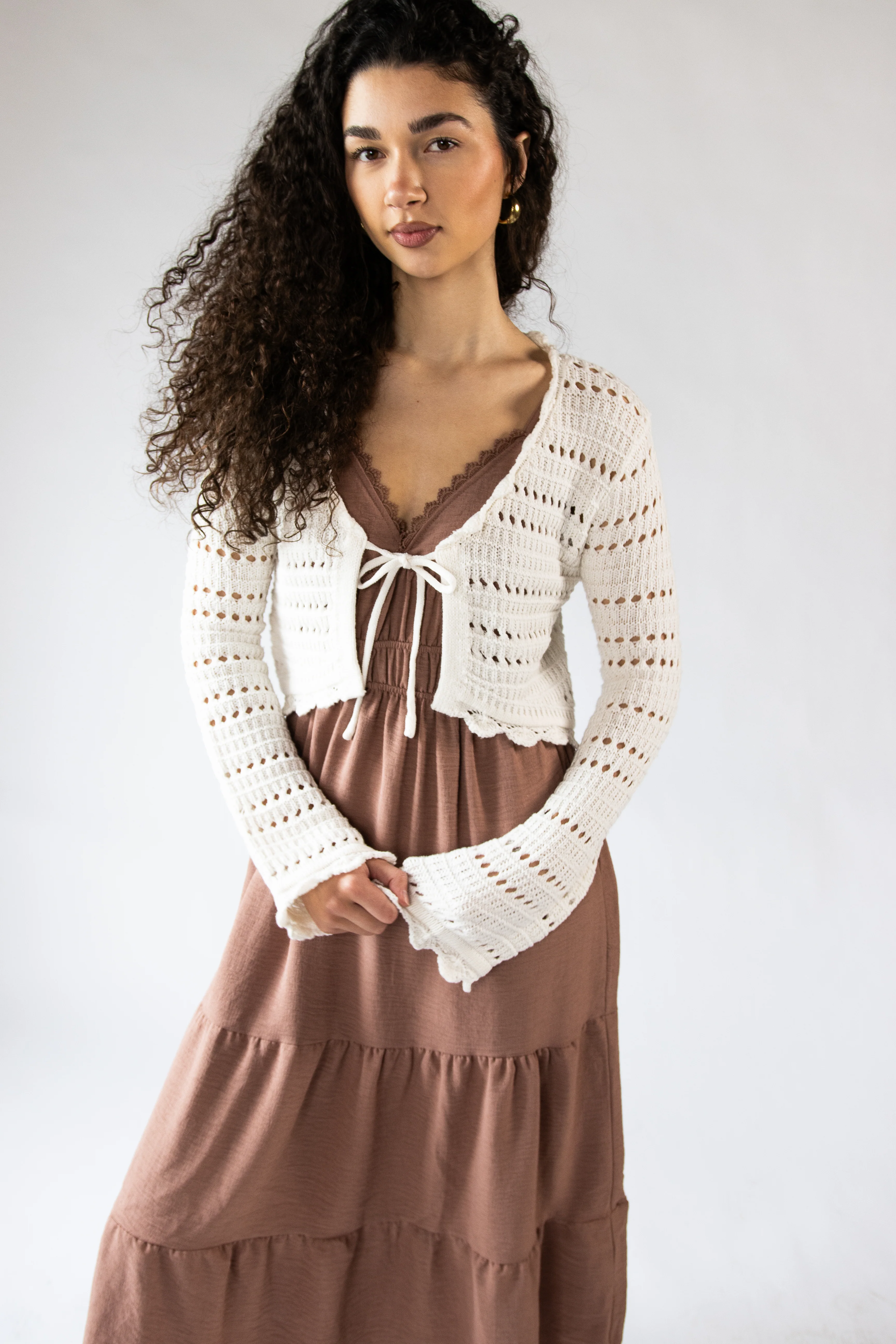 Open Knit Tie Front Cardigan