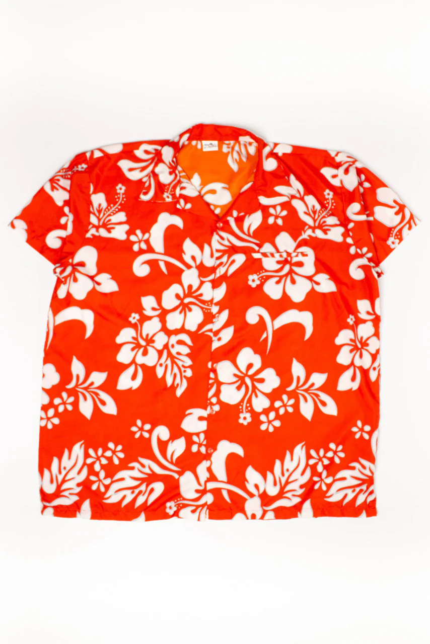 Orange Floral Print Hawaiian Shirt - Image 2