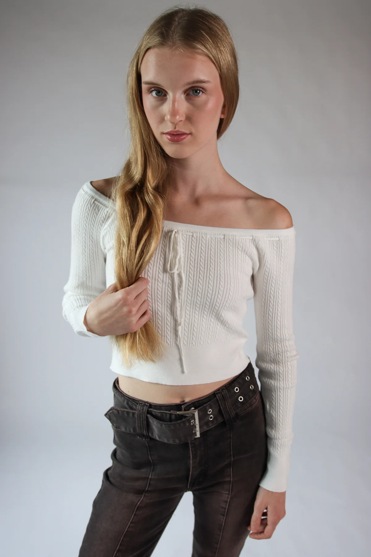 Over The Shoulder Cable Knit Sweater - Image 2