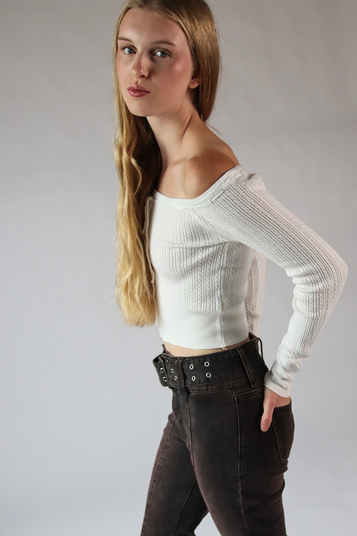 Over The Shoulder Cable Knit Sweater - Image 3