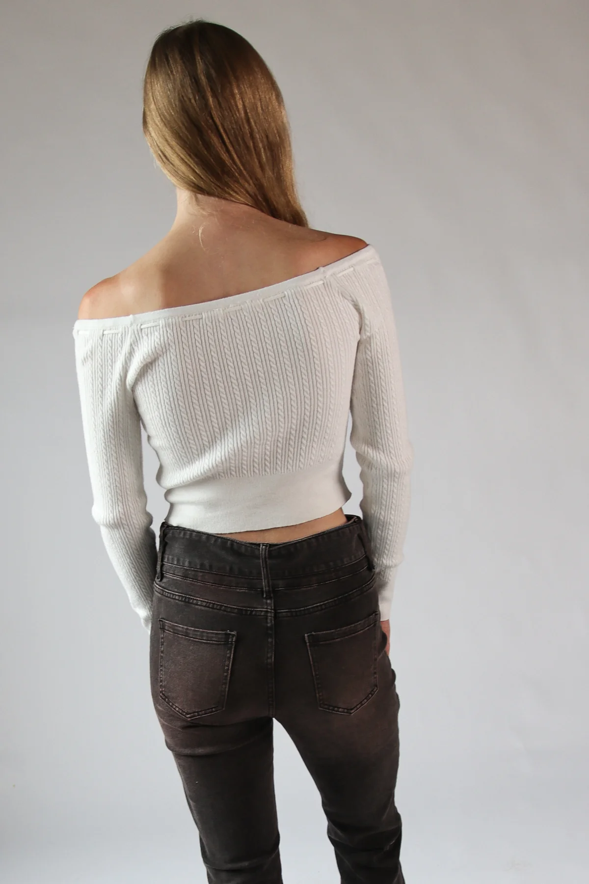Over The Shoulder Cable Knit Sweater - Image 8