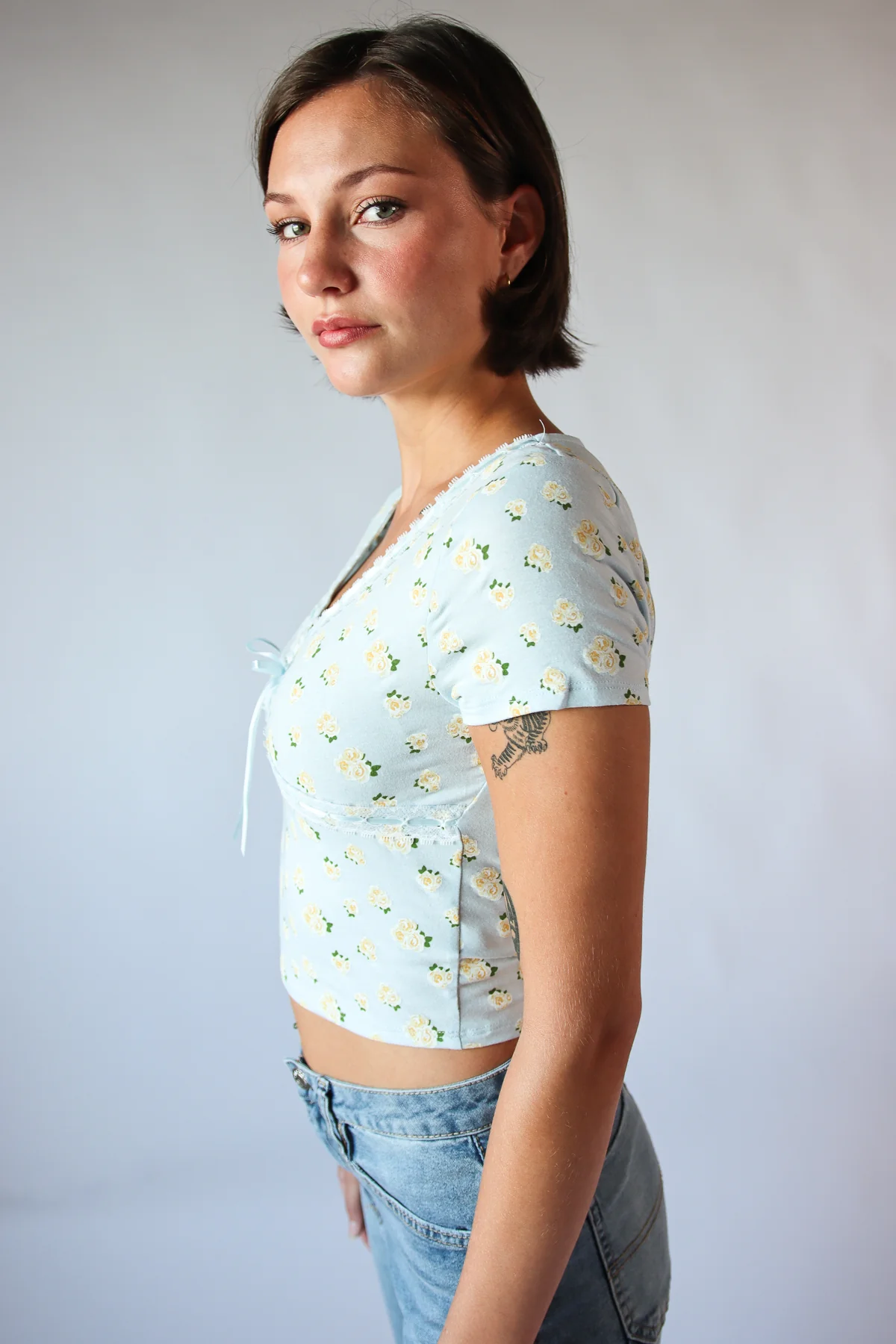 Patterned Ribbon Lace Trim Tee - Image 6