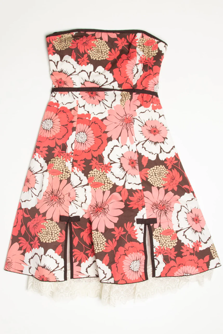 Pink Floral Tie Waist Lace Slip Dress (sz. 7) - Image 2