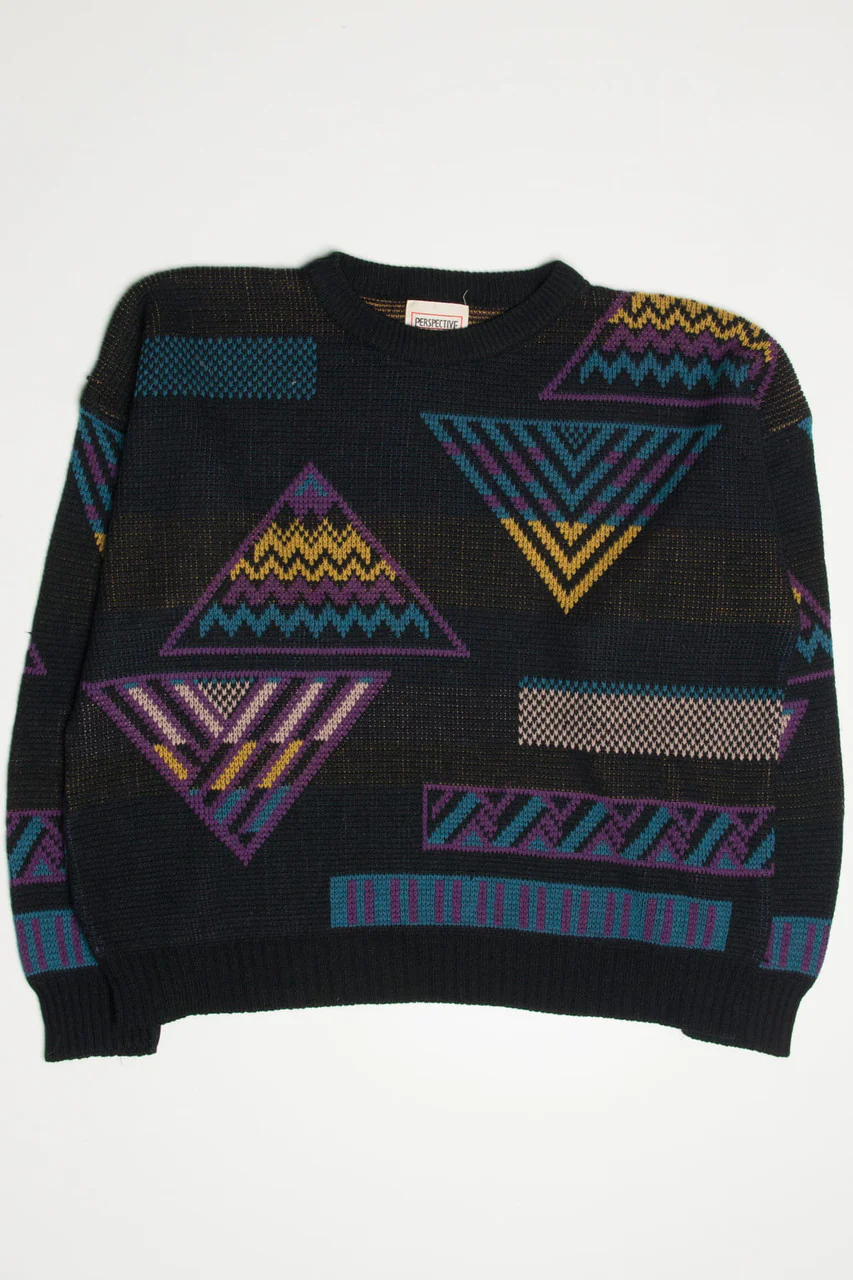 Purple Triangles Perspective 80s Sweater - Image 2
