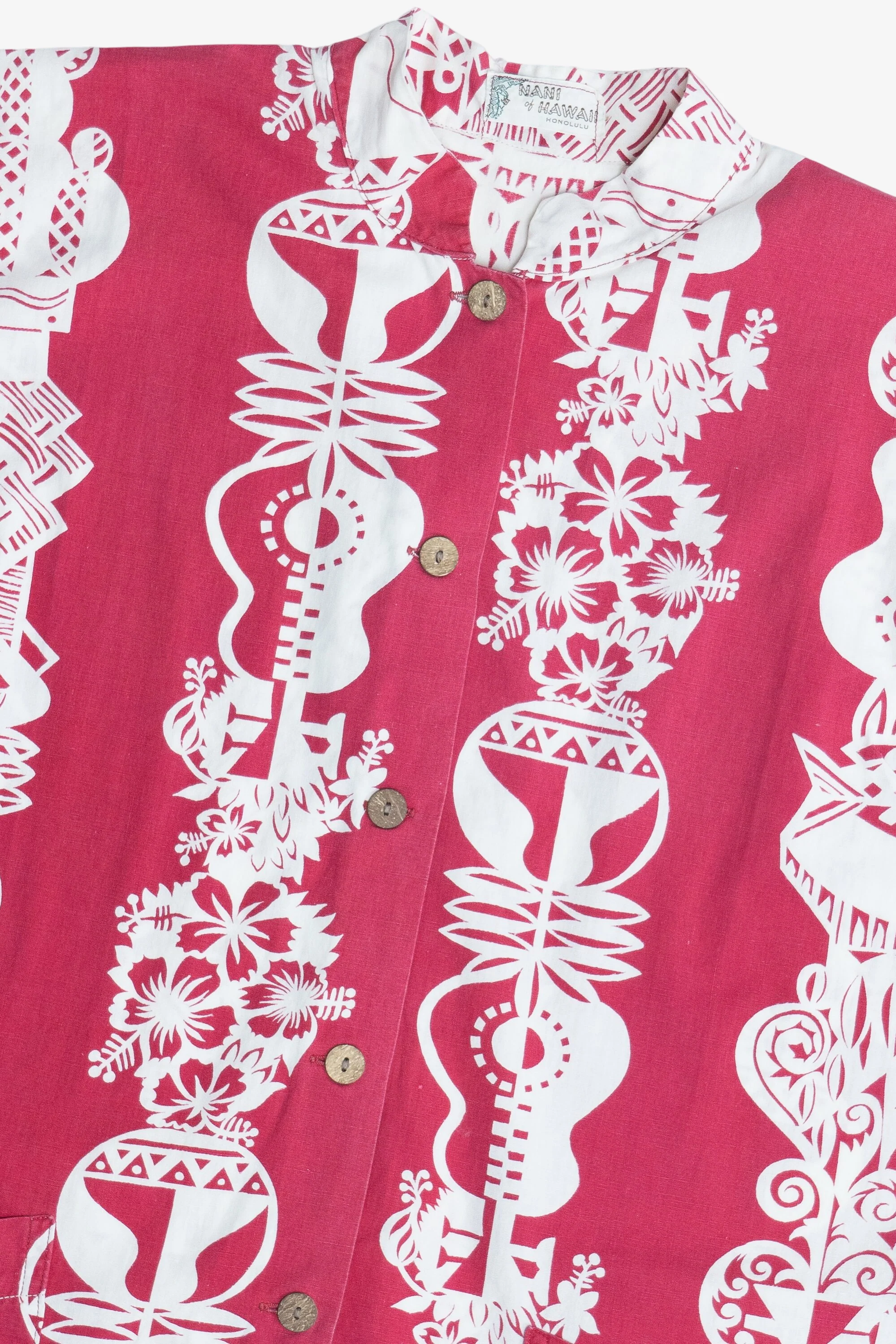 Rare Vintage Nani Of Hawaii Ukulele Mandarin Collar Hawaiian Shirt 40/50s - Image 2