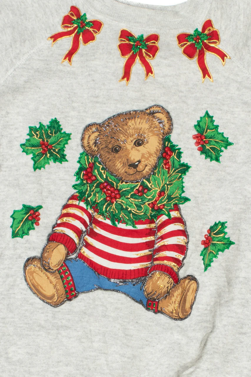 Recycled Puff Paint Bear Ugly Christmas Sweatshirt 61643 - Image 2