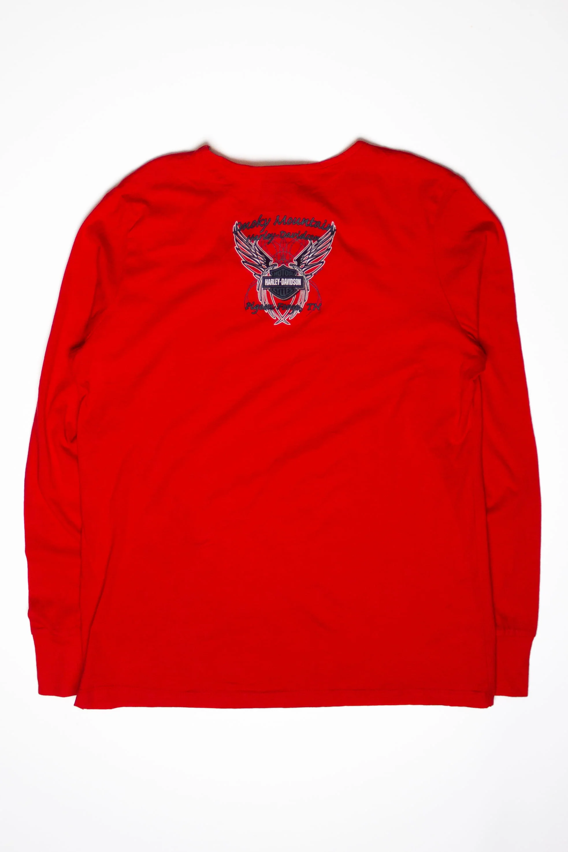 Red Chest Cutout Long Sleeve Harley Davidson T-Shirt (2010s) - Image 2