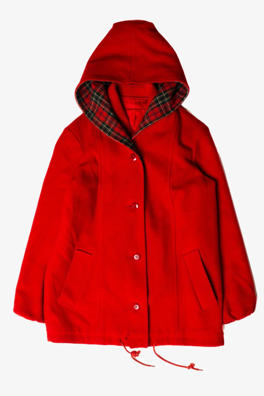 Red Flannel Winter Coat with Matching Flannel Scarf