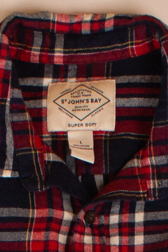 Red & Navy St. John's Bay Flannel Shirt (2000s) - Image 3
