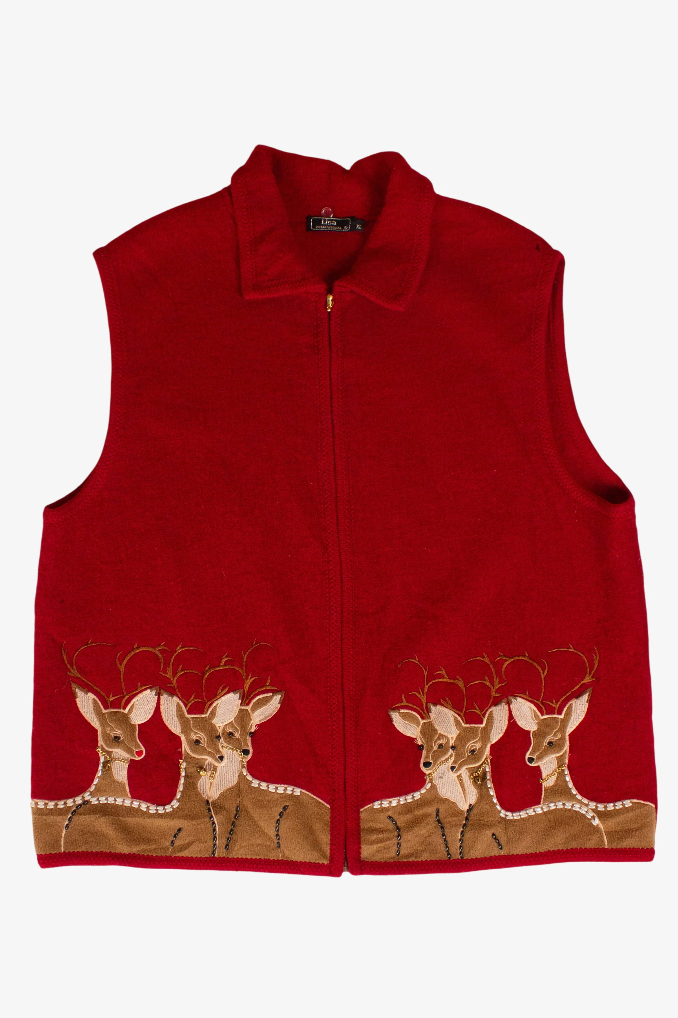 Red Wool Reindeer Ugly Christmas Vest (1990s)