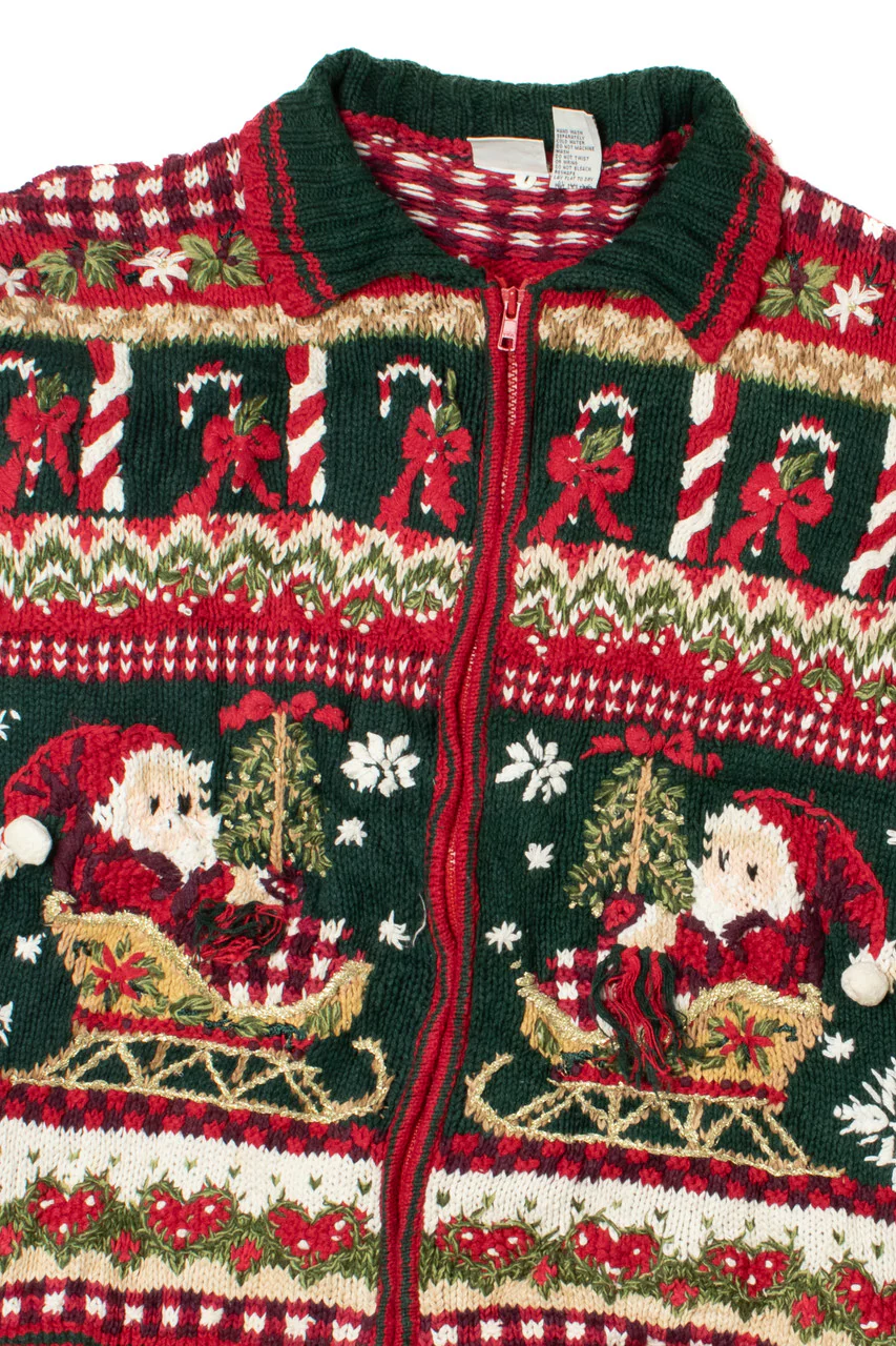 Santa Candy Cane Pattern Ugly Christmas Zip-Up Cardigan 61489 - Image 2