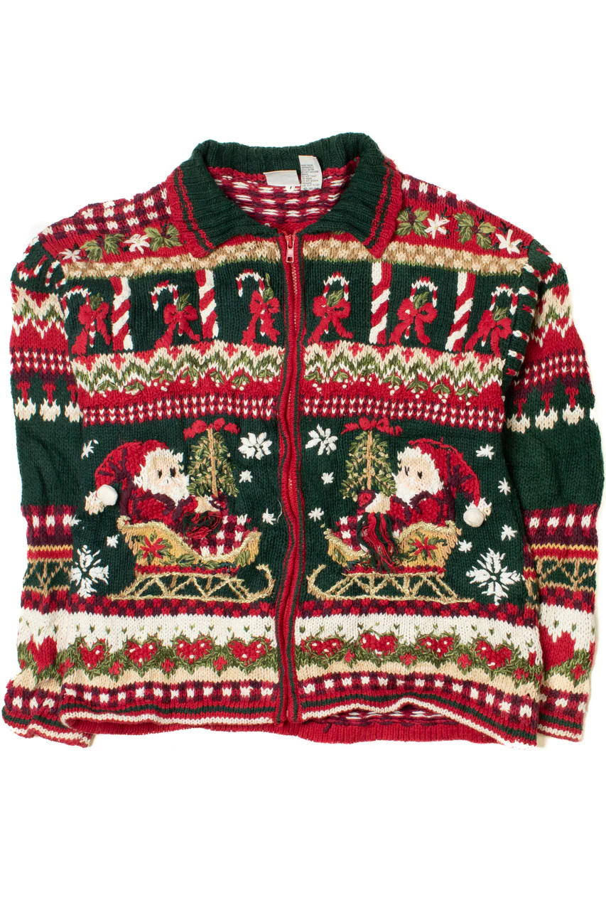 Santa Candy Cane Pattern Ugly Christmas Zip-Up Cardigan 61489 - Image 3
