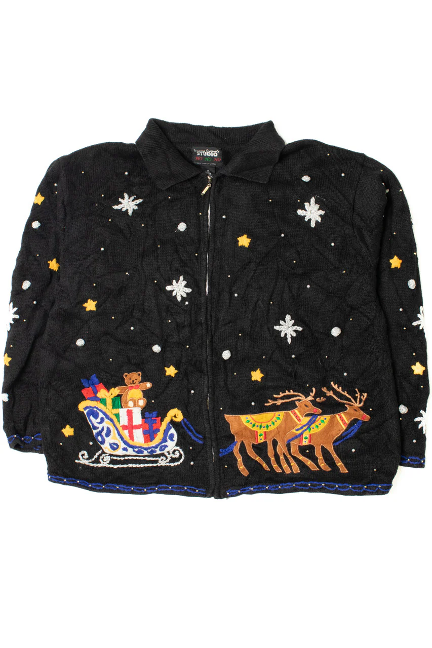 Santa Chimney Scene Ugly Christmas Zip-Up Cardigan 61436 - Image 2