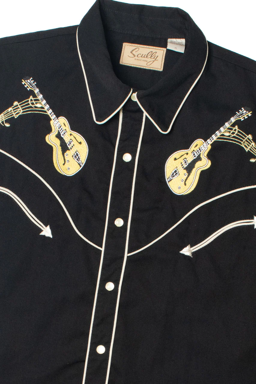 Scully Embroidered Guitar & Cadillac Pearl Snap Button Up Shirt - Image 3