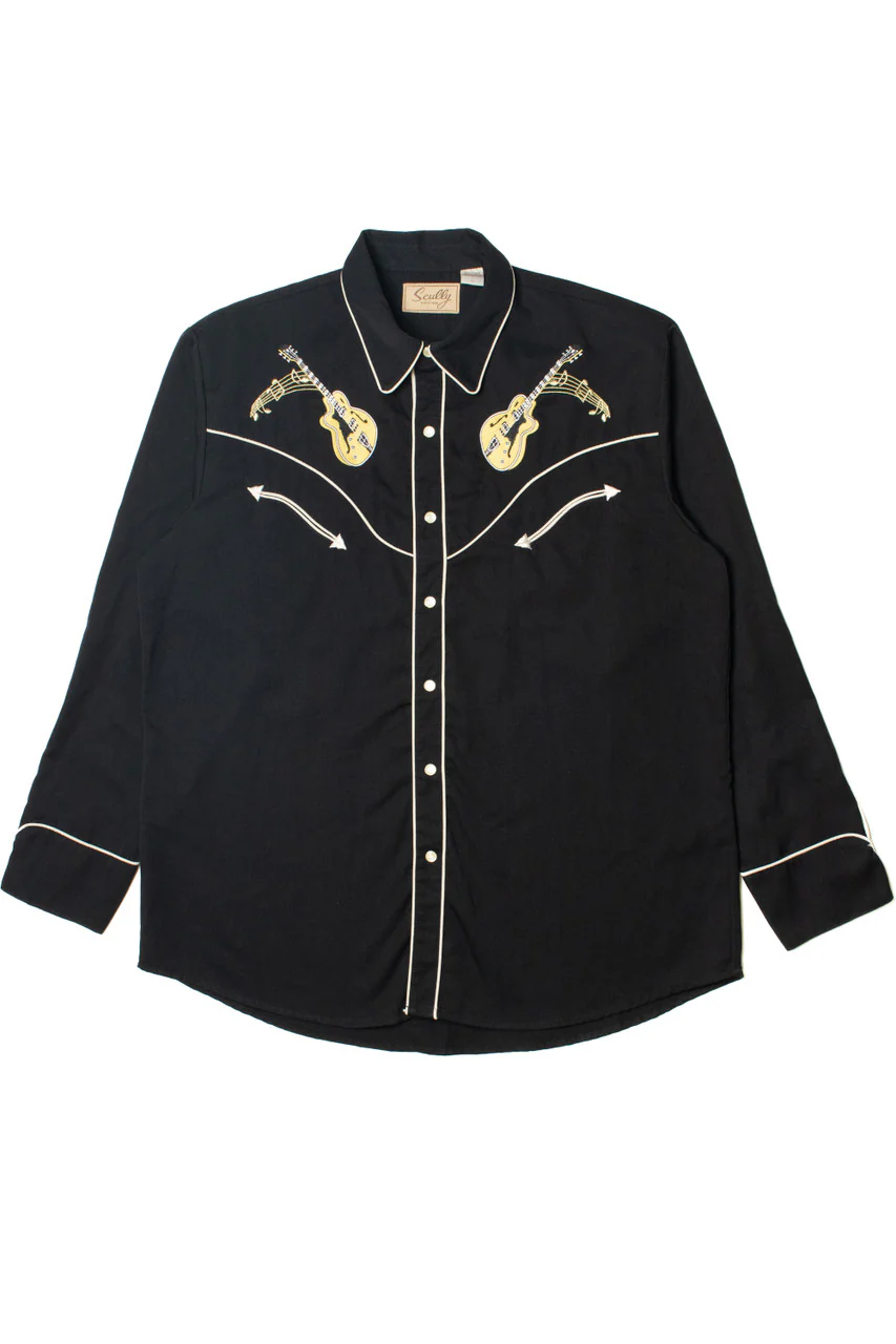 Scully Embroidered Guitar & Cadillac Pearl Snap Button Up Shirt - Image 4