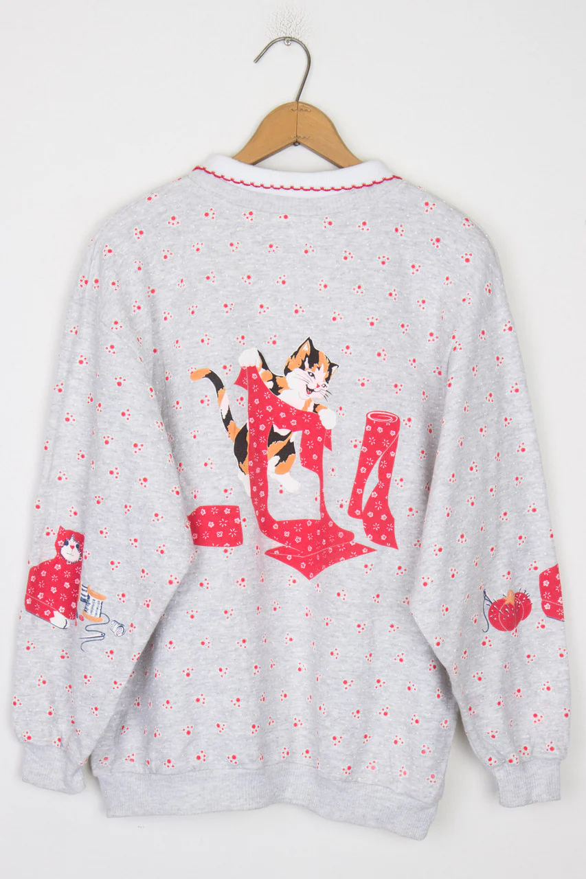 Sewing Cat Print Sweatshirt