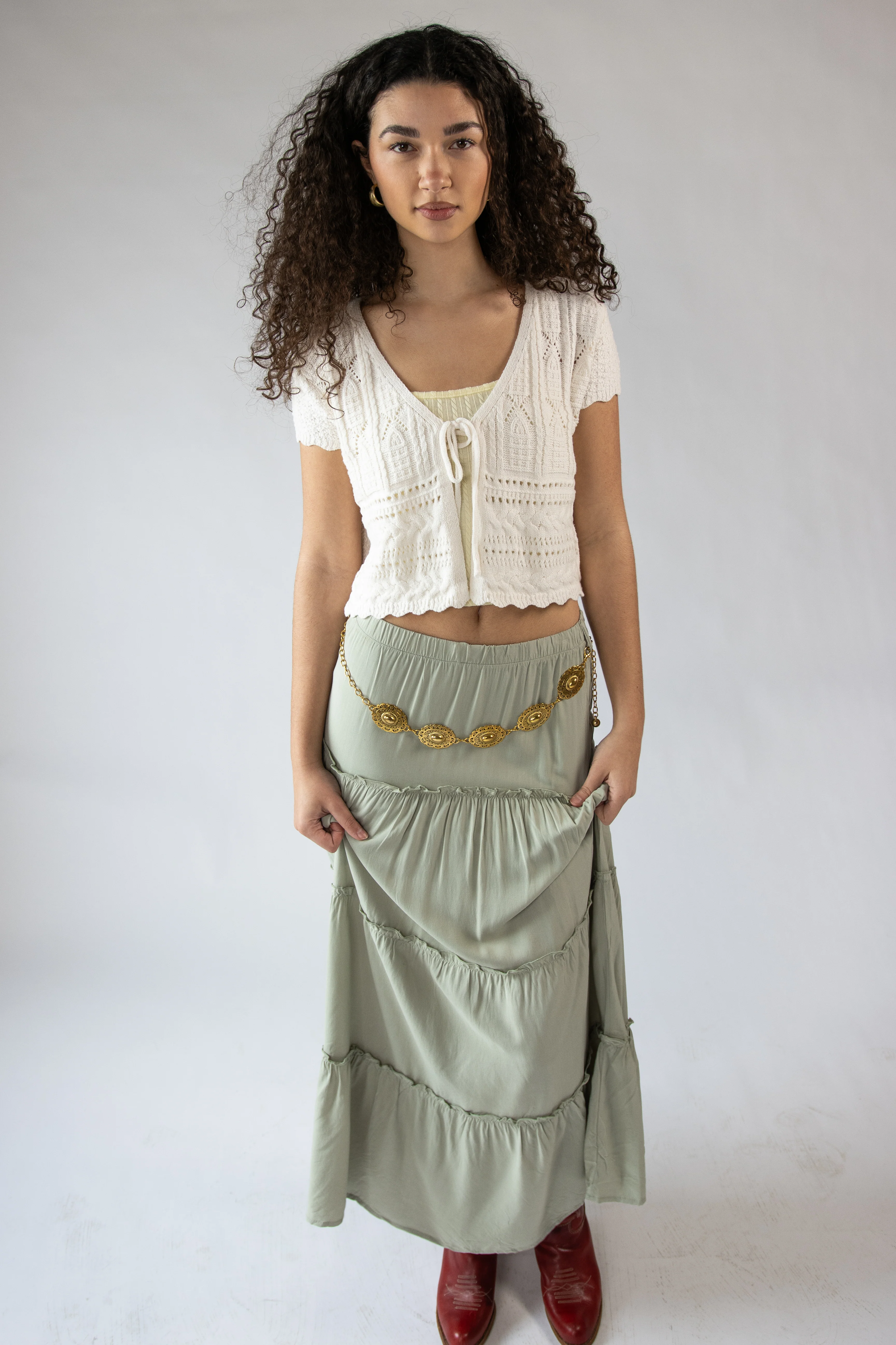Short Sleeve Pointelle Knit Tie Front Cardigan - Image 2