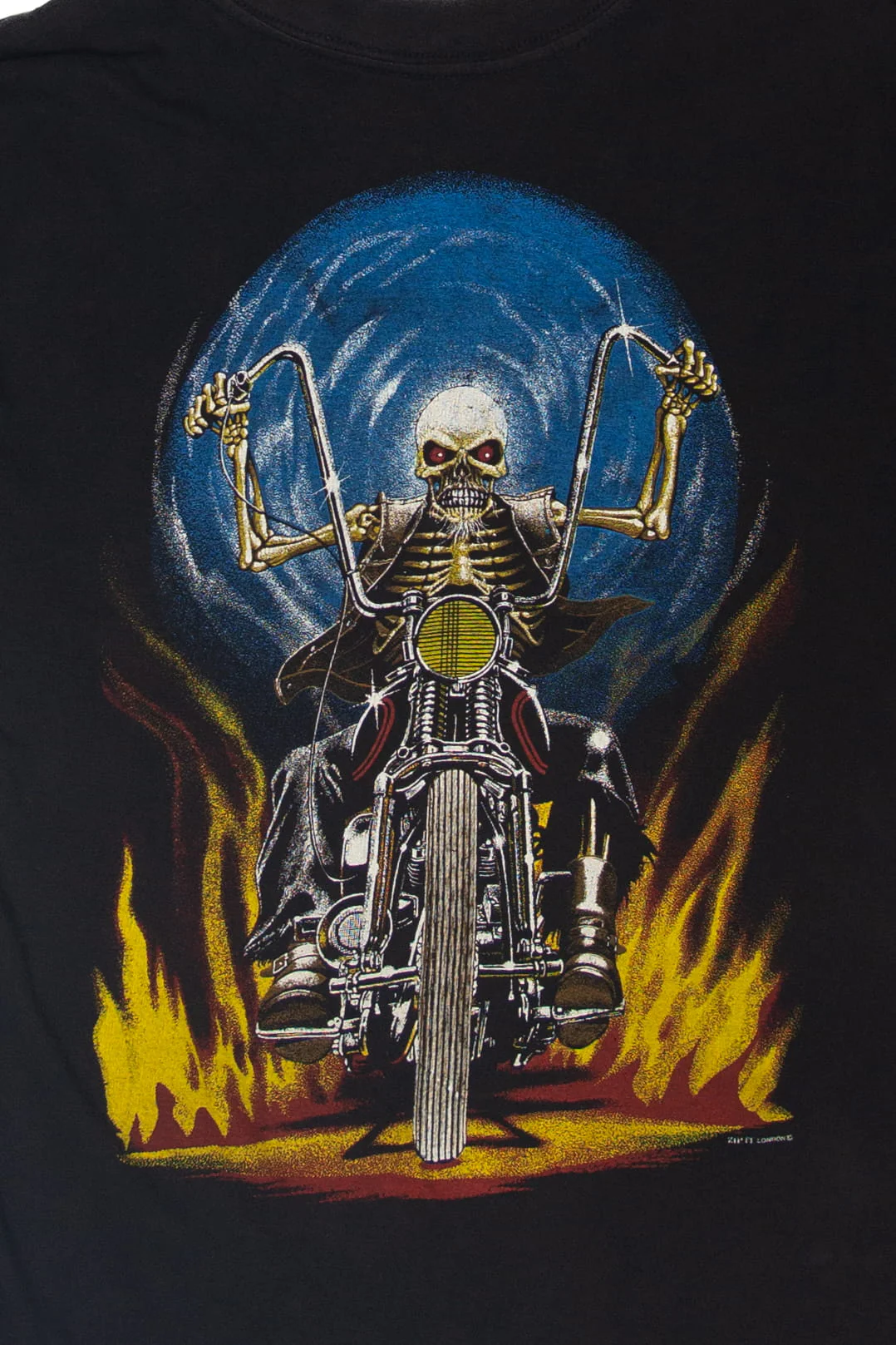 Vintage Skeleton On Motorcycle T-Shirt (1990s) - Image 2