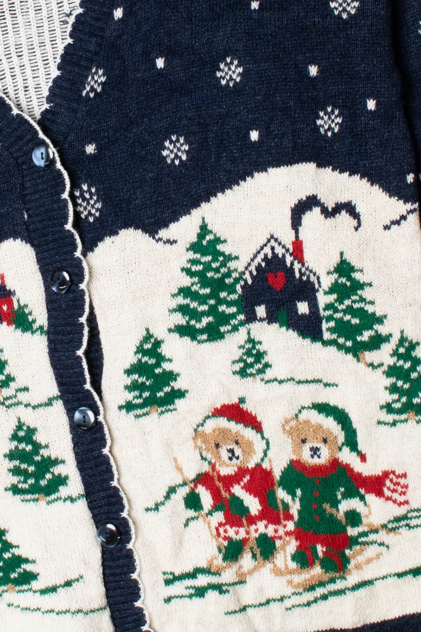 Skiing Bears Navy Ugly Christmas Sweater Cardigan 61355 - Image 2