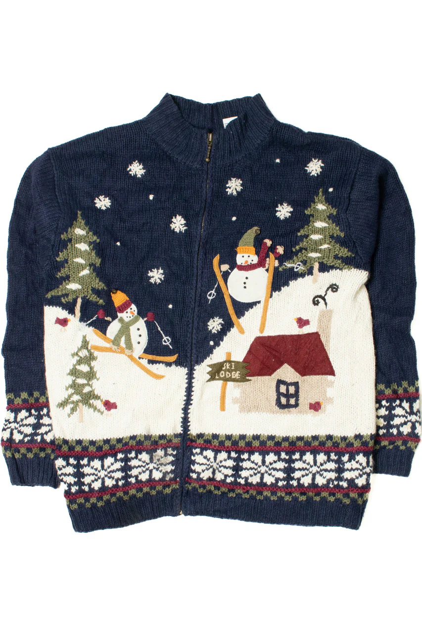 Skiing Snowmen Ugly Christmas Zip-Up Cardigan Sweater 61385 - Image 3