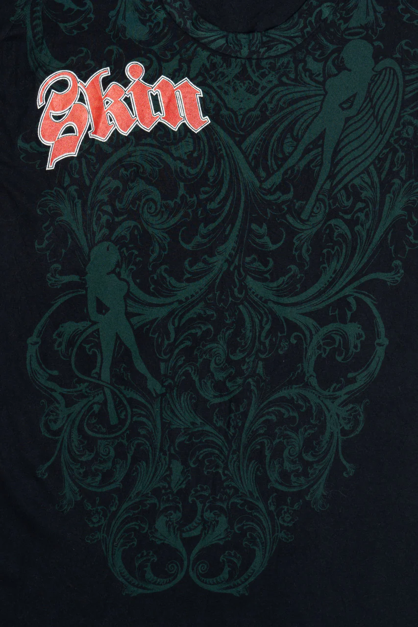 "Skin" Angel Wings Filigree Print Affliction-Style T-Shirt - Image 3