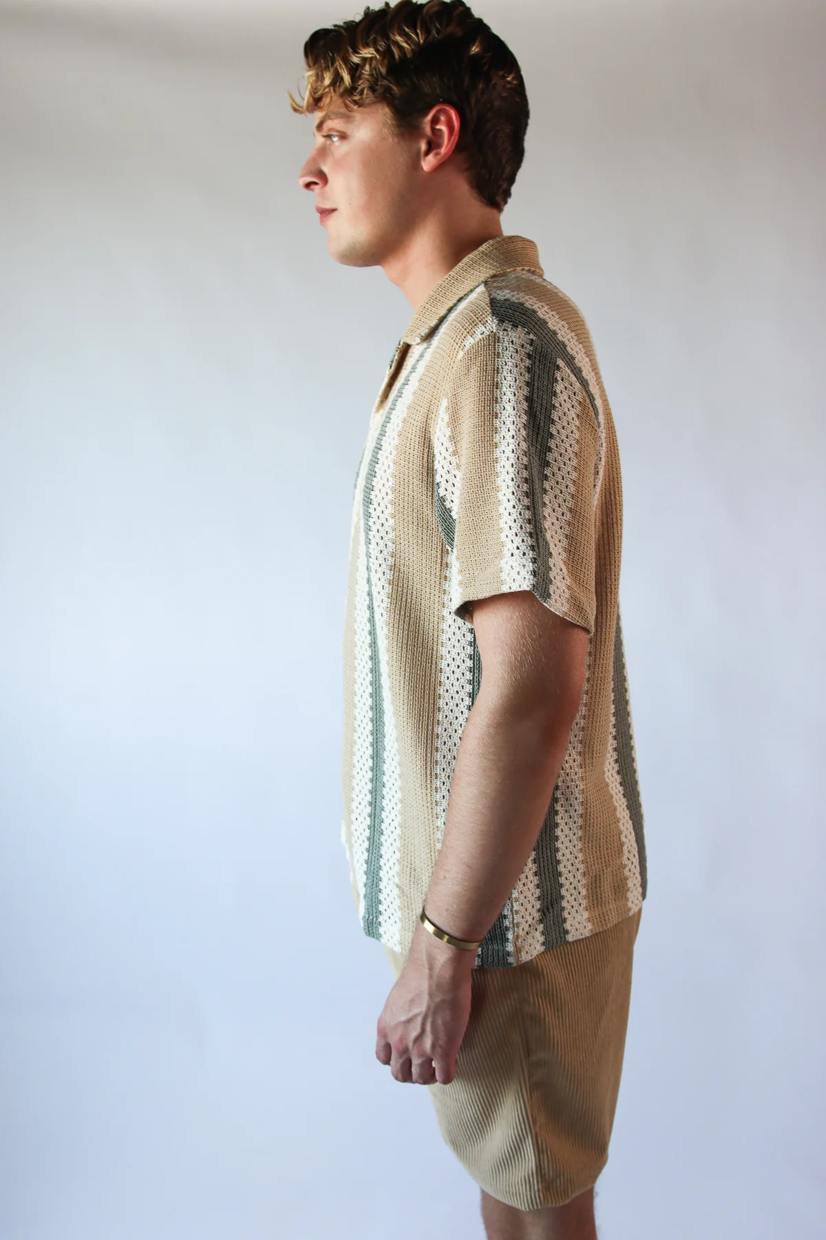 Striped Open Weave Button Up Shirt - Image 4