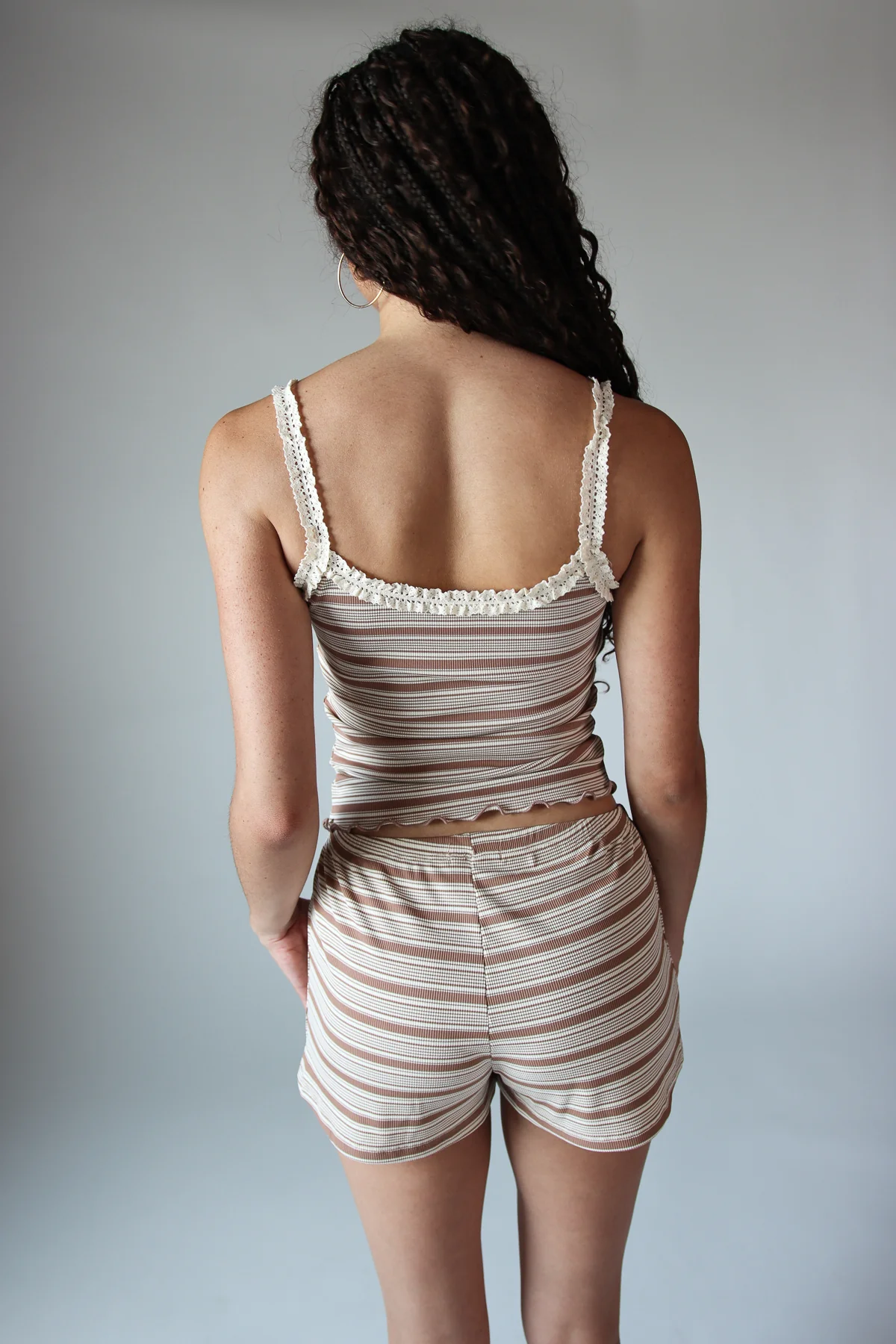 Striped Ribbed Lace Trim Tank Top - Image 11