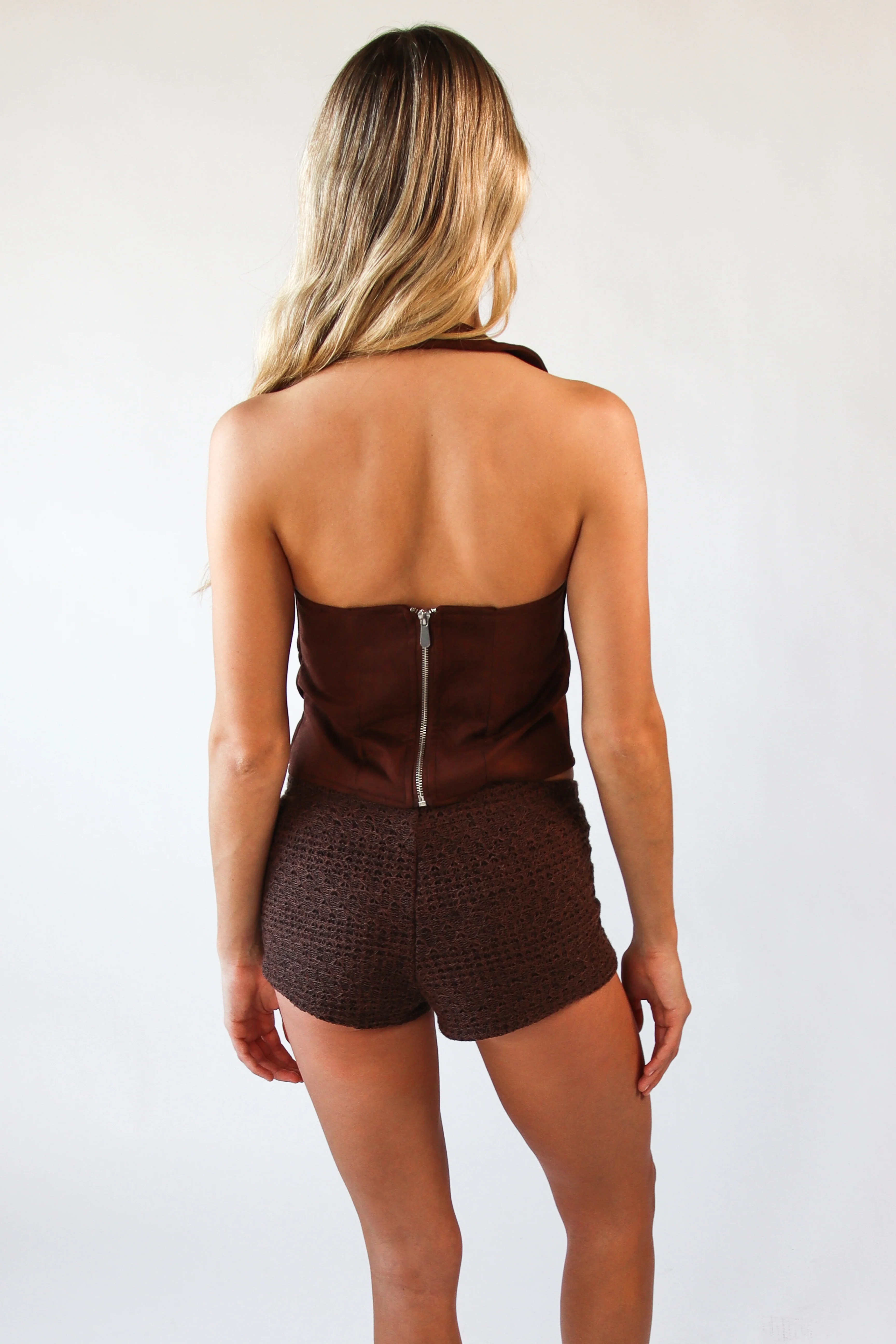 Suede Lace Up Halter Tank Top - Image 5