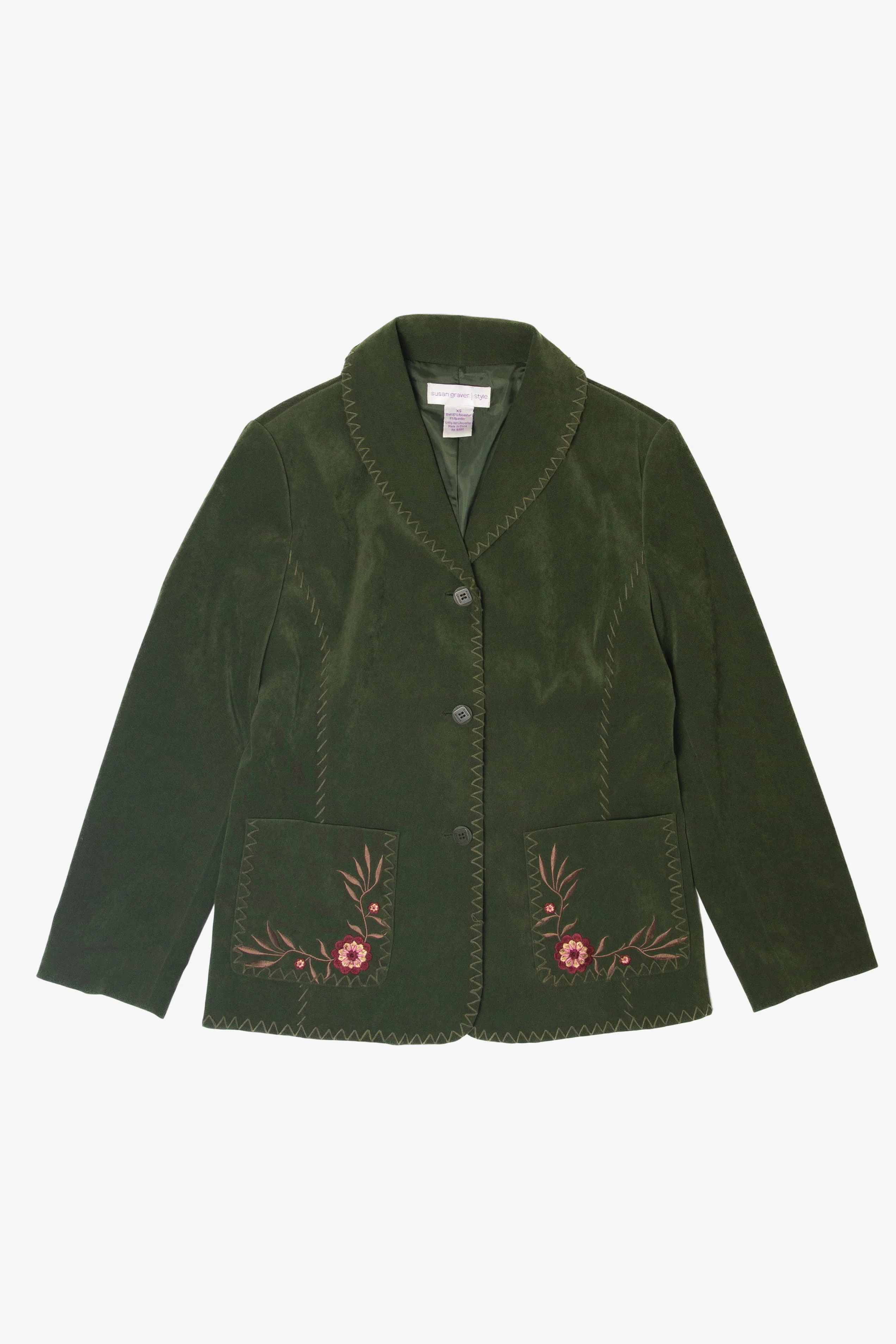 Susan Graver Green Floral Lightweight Jacket