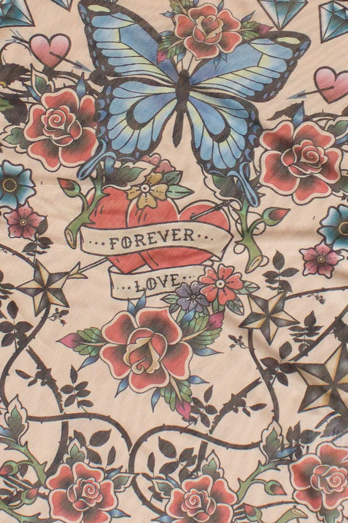Tattoo Print Mesh Long Sleeve Top - Image 11