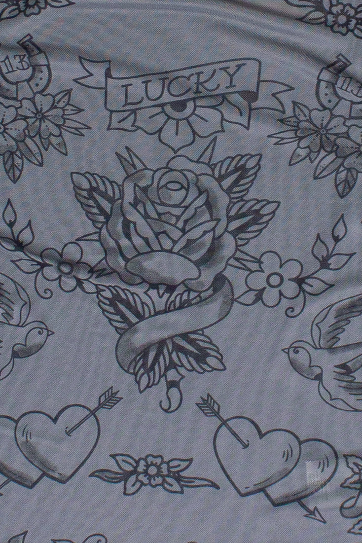 Tattoo Print Mesh Long Sleeve Top - Image 14