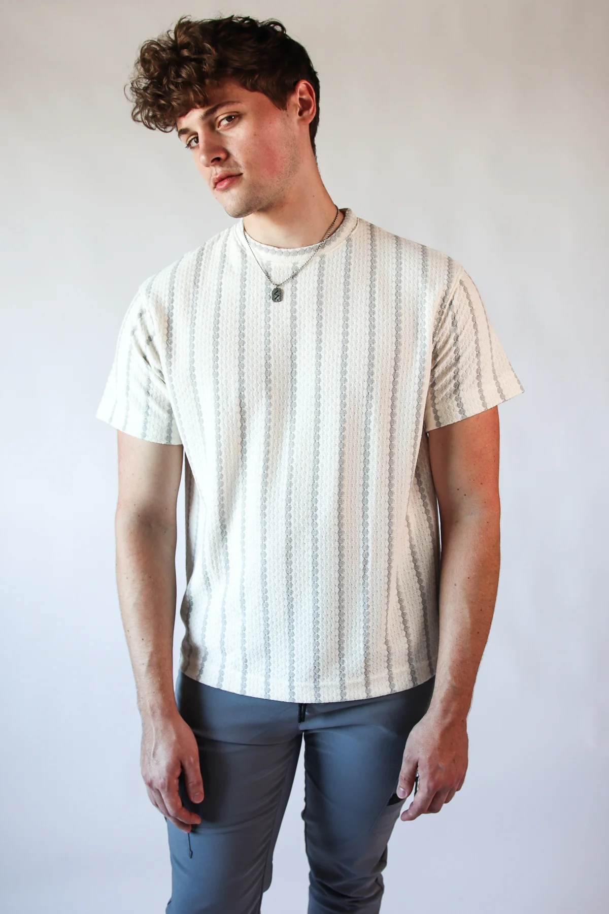 Thin Stripe Crochet Tee - Image 2