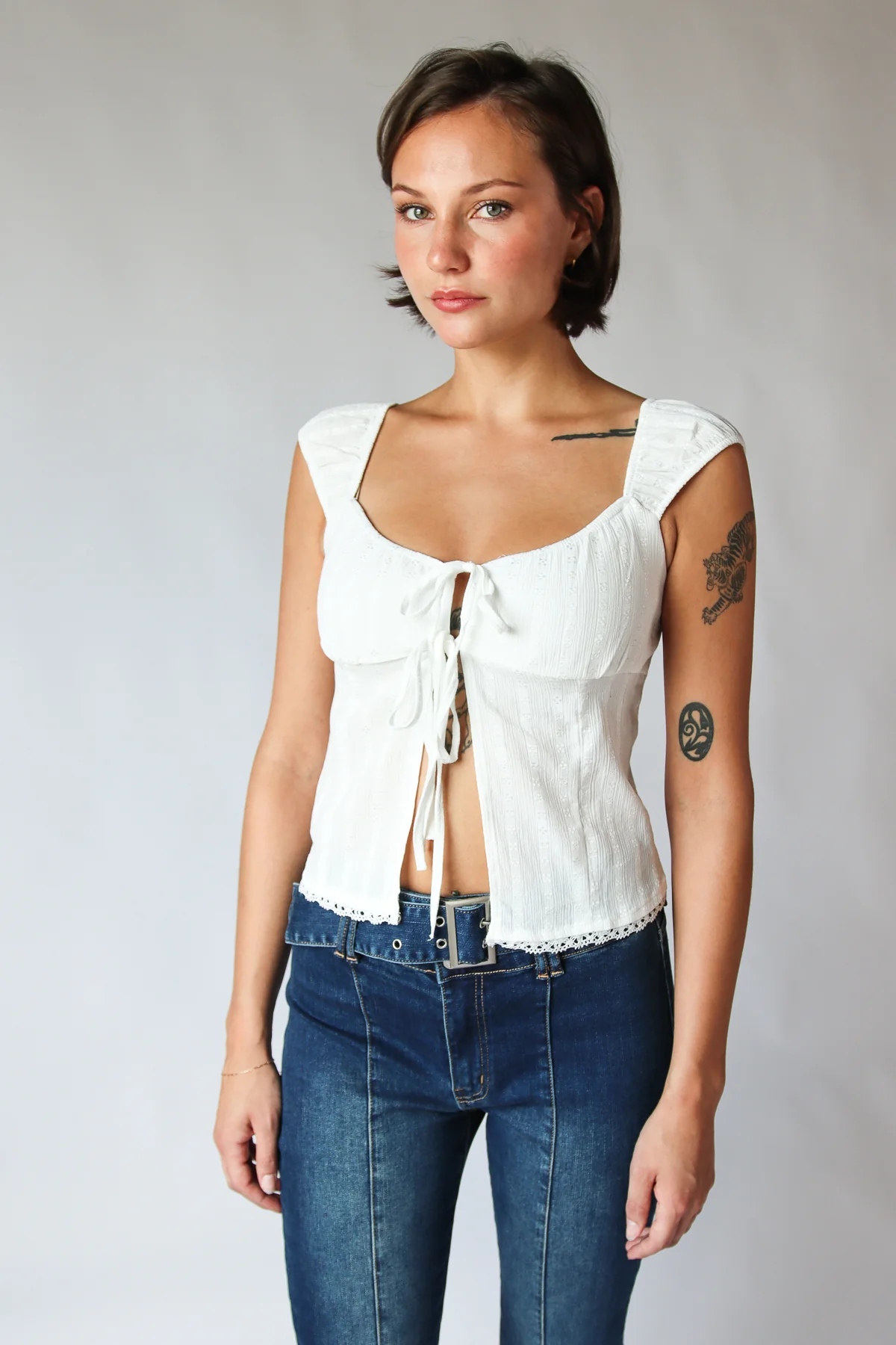 Tie Front Cap Sleeve Tank Top - Image 4