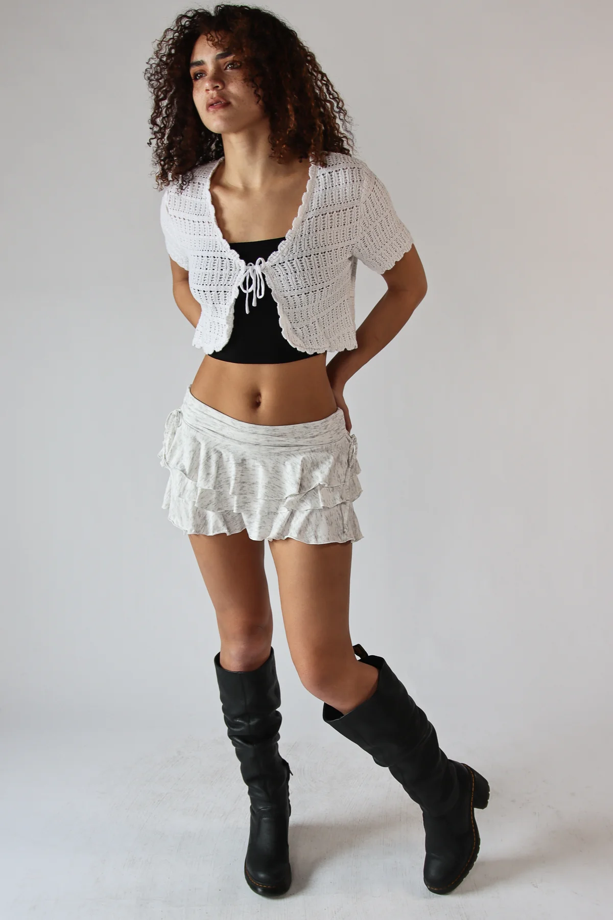 Tie Front Pointelle Crochet Top - Image 3