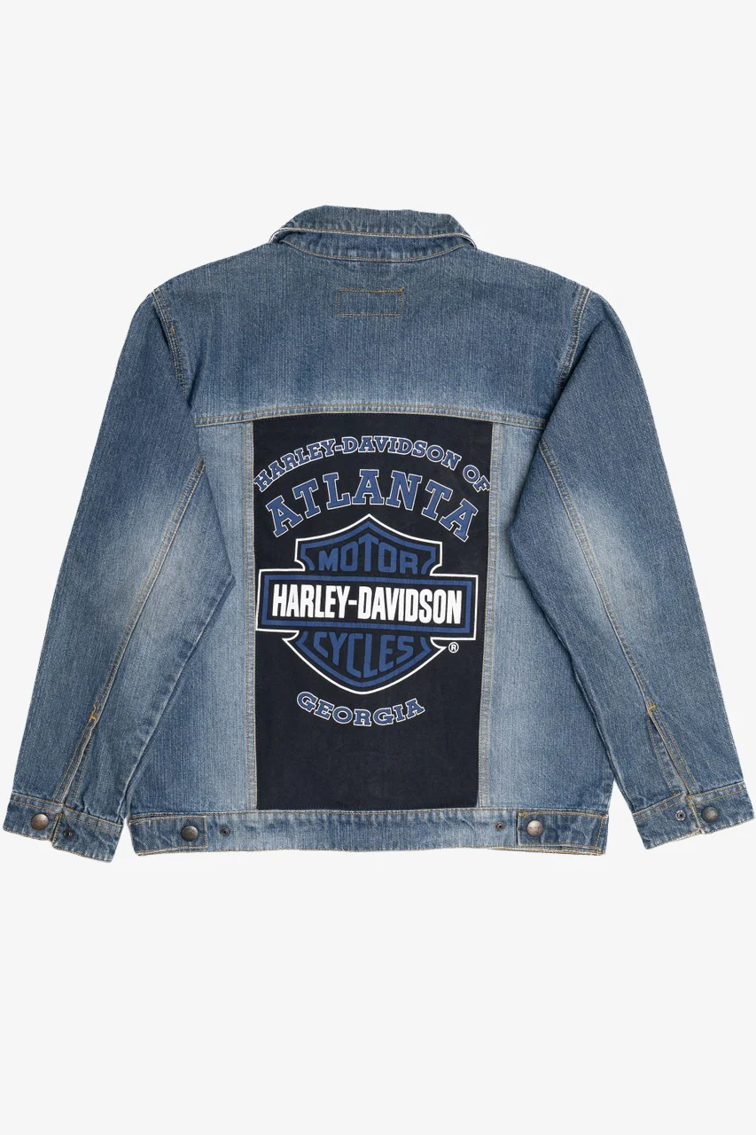 Upcycled Harley Davidson Atlanta Georgia Back Patch Denim Jacket