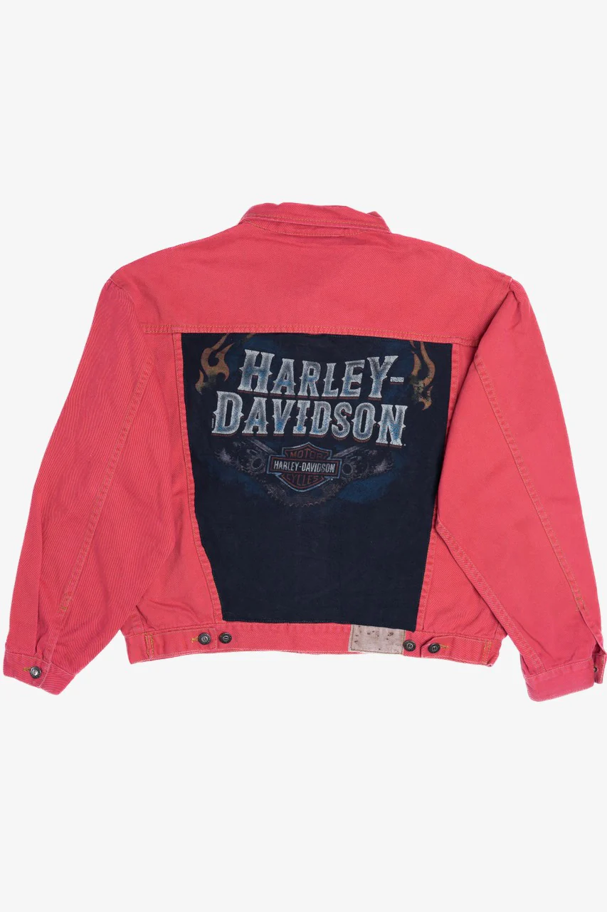 Upcycled Harley Davidson Back Patch Red Denim Jacket