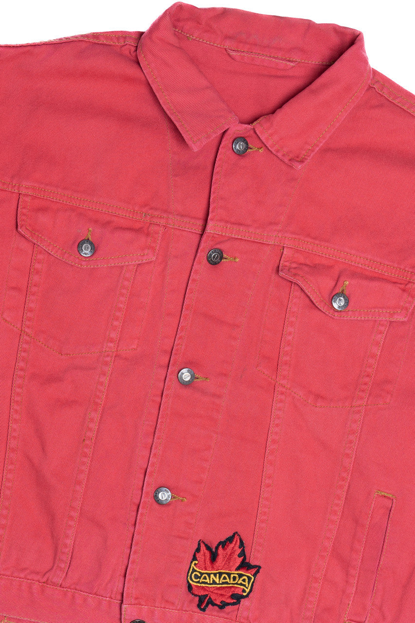 Upcycled Harley Davidson Back Patch Red Denim Jacket - Image 4