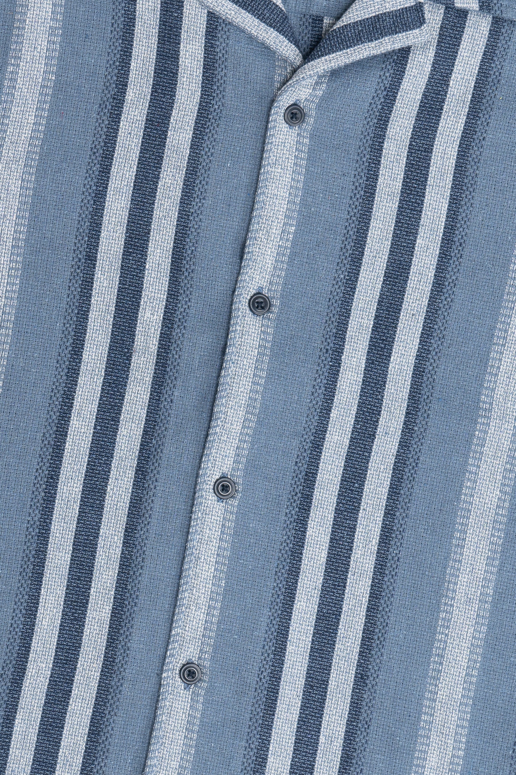 Blue Vertical Stripe Woven Button Up Shirt - Image 5