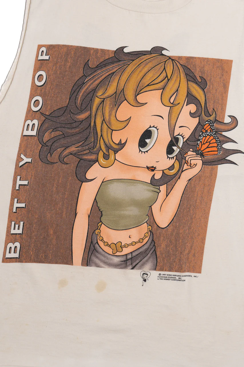 Vintage 1997 Betty Boop Monarch Butterfly Cut Off Sleeve T-Shirt - Image 2
