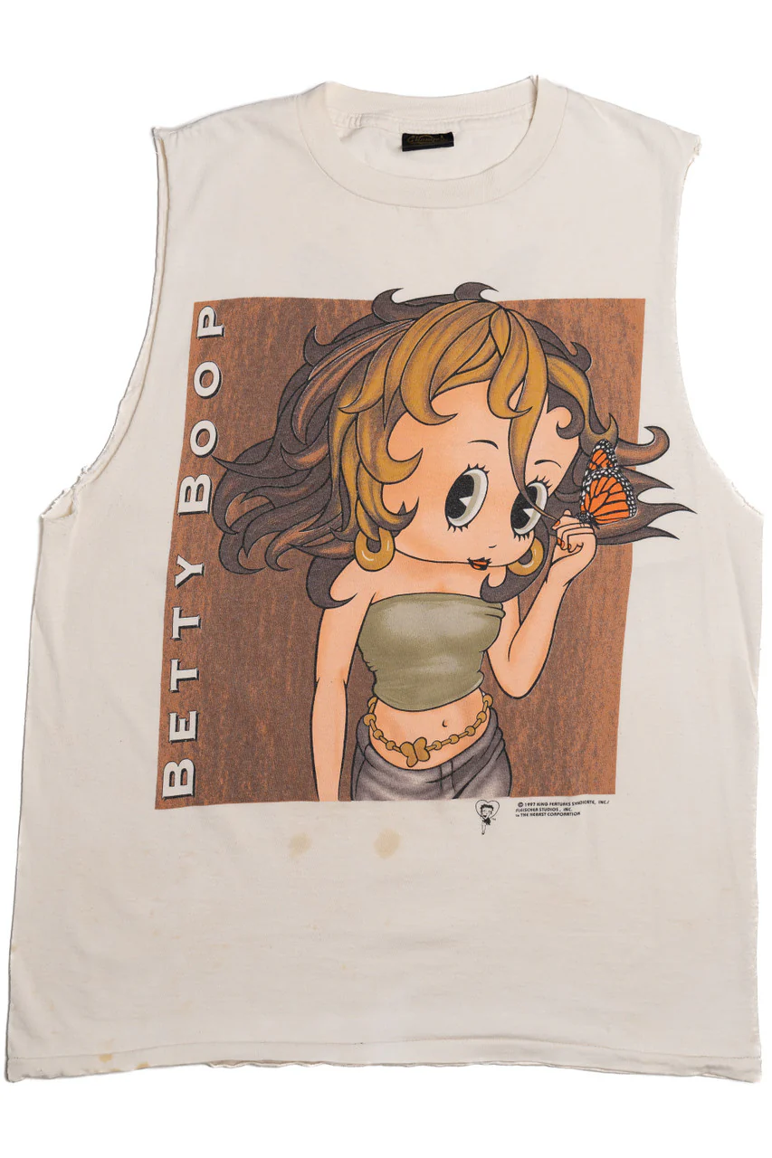 Vintage 1997 Betty Boop Monarch Butterfly Cut Off Sleeve T-Shirt - Image 5