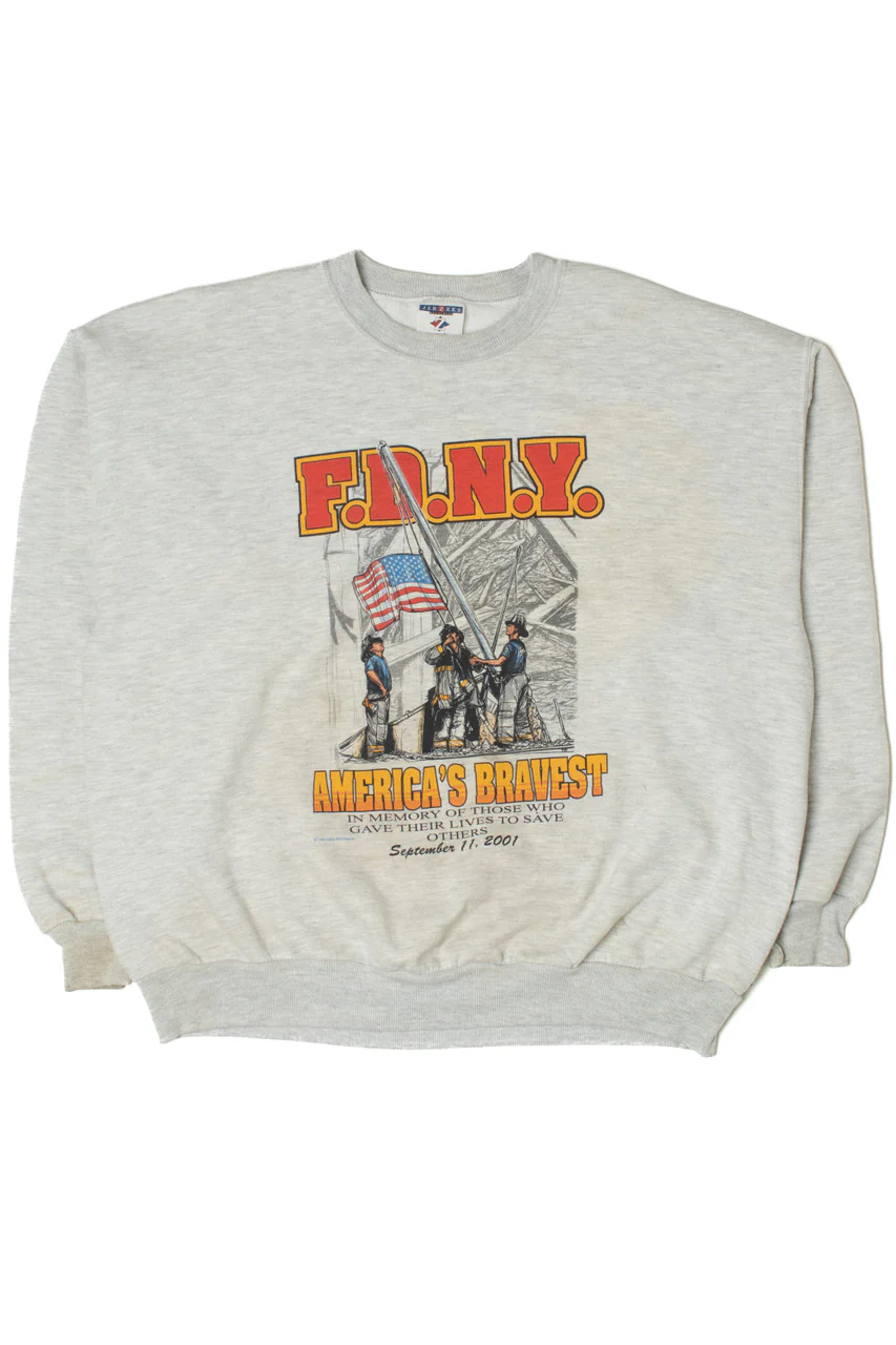 Vintage 2001 FDNY September 11th Memorial Sweatshirt - Image 2