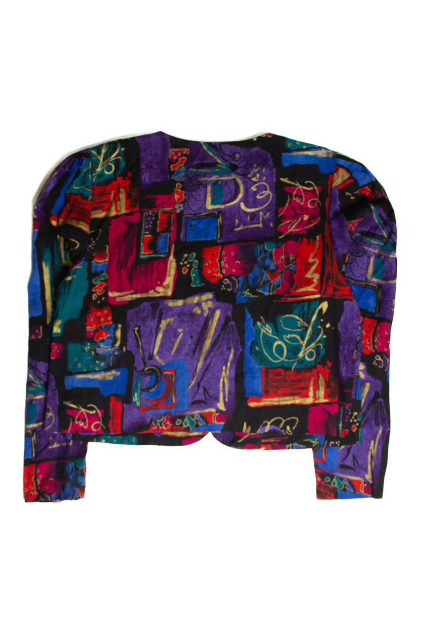 Vintage Abstract Cropped Long Sleeve Blouse (sz. 10P) - Image 2