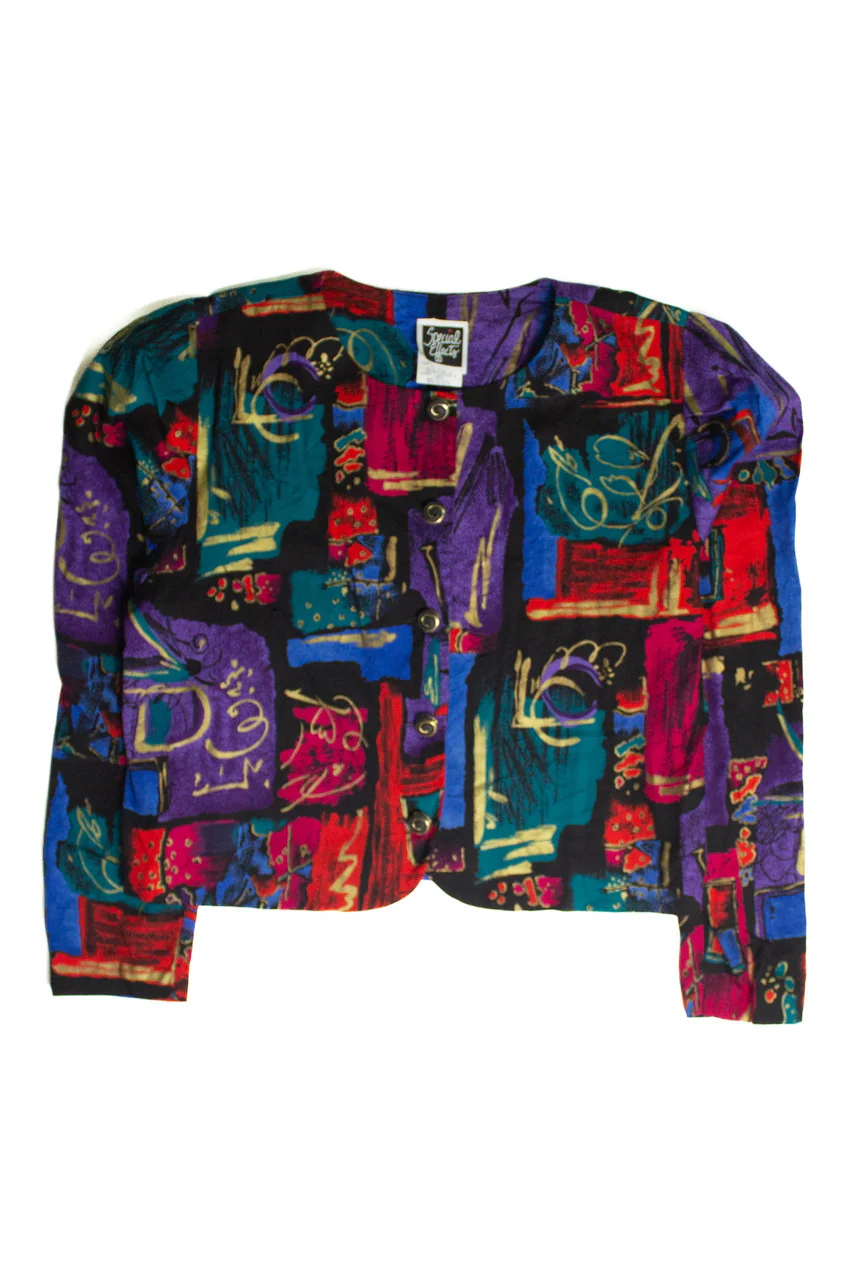 Vintage Abstract Cropped Long Sleeve Blouse (sz. 10P) - Image 3