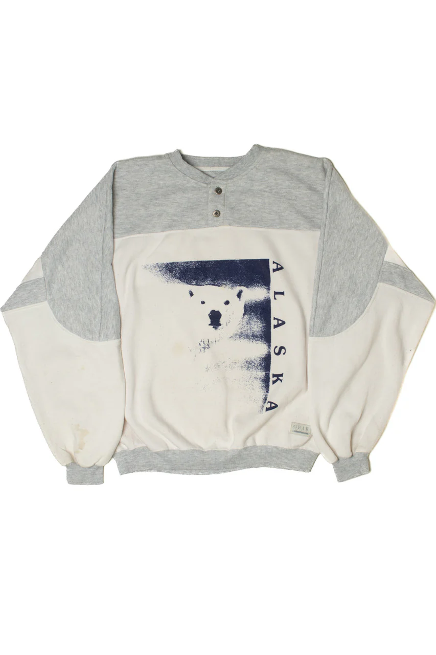 Vintage Alaska Polar Bear Button Henley Sweatshirt - Image 4