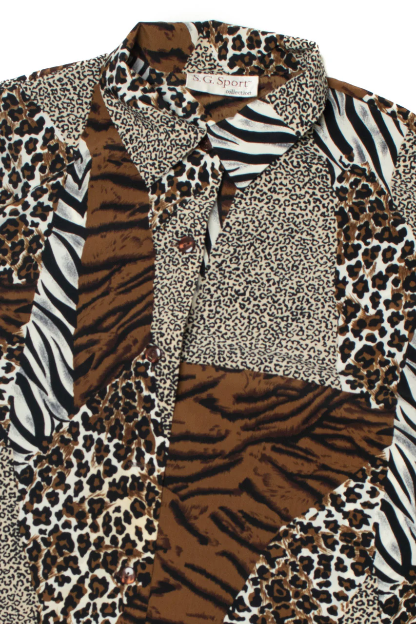 Vintage Animal Patchwork Print SG Sport Collection Button Up Shirt - Image 2