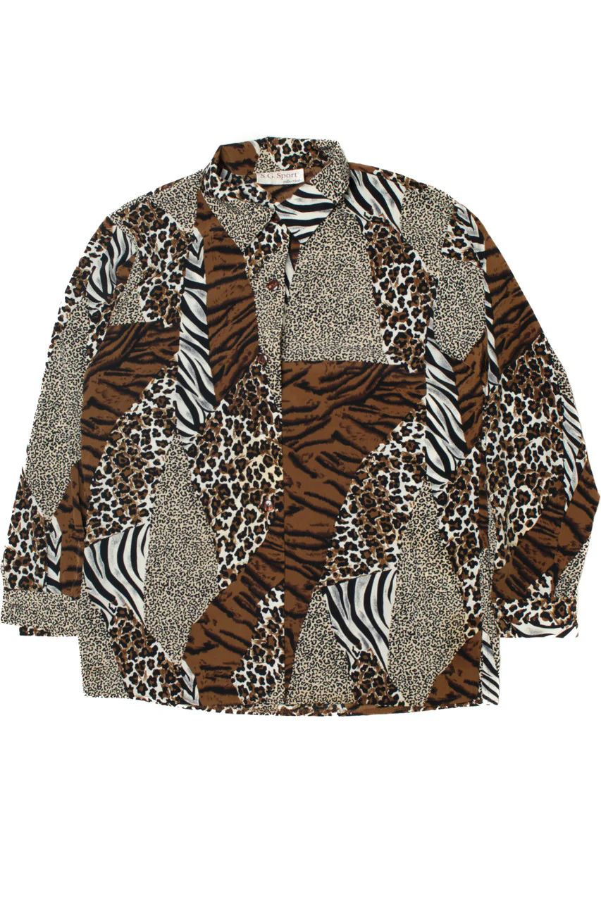 Vintage Animal Patchwork Print SG Sport Collection Button Up Shirt - Image 3
