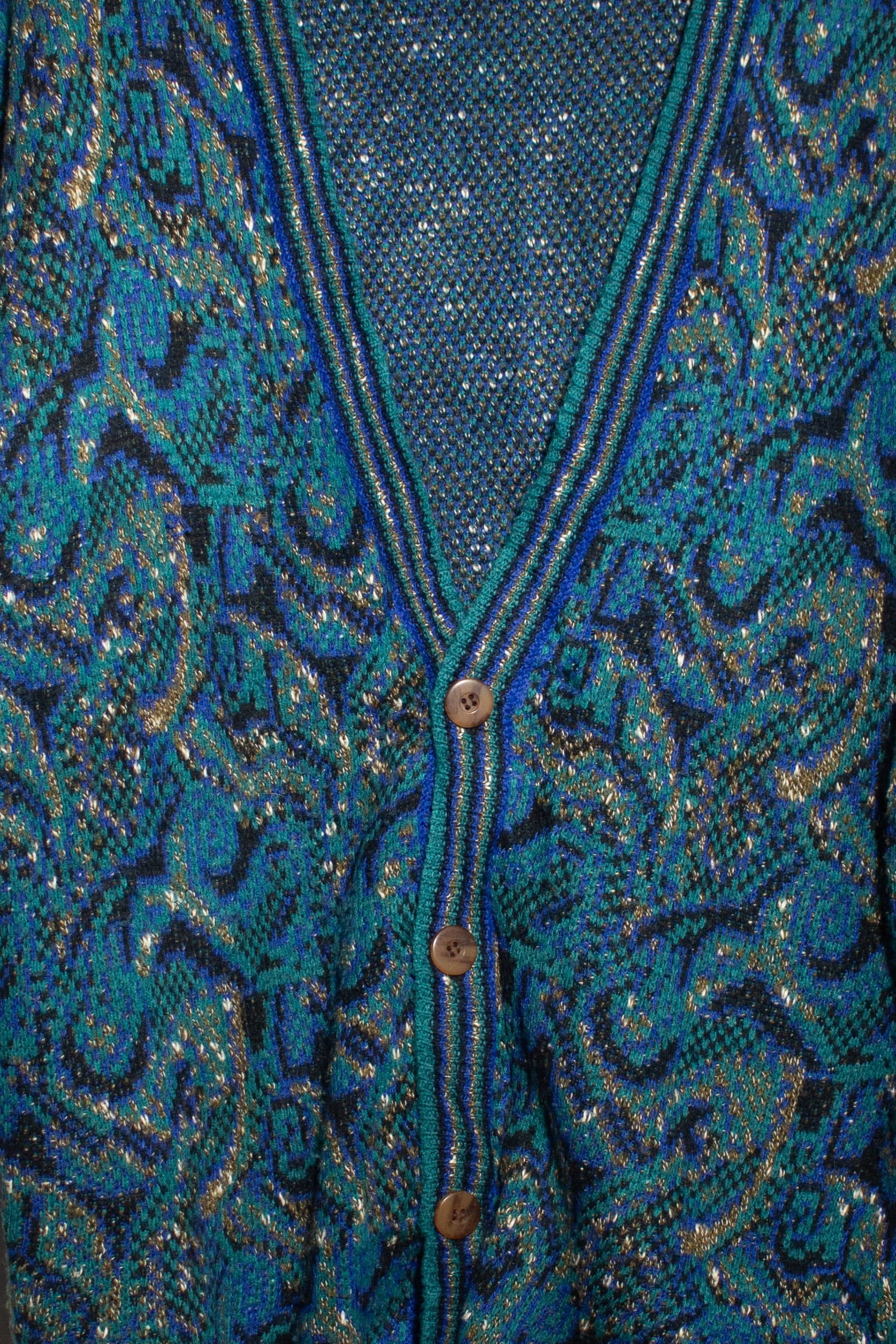 Vintage Aqua Swirls Cardigan Sweater (1980s) - Image 2