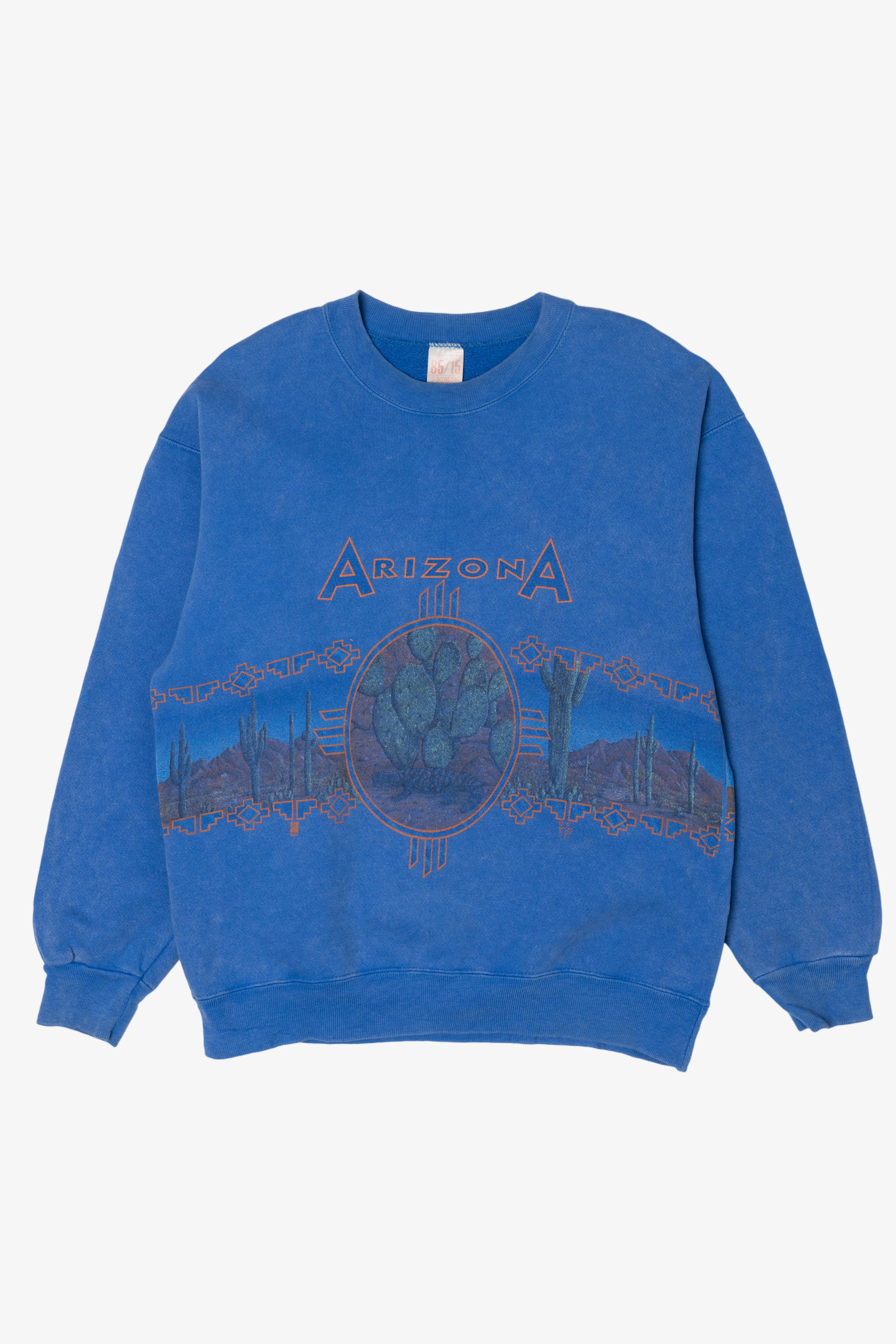 Vintage "Arizona" Cacti Desert Scene Wraparound Print 85/15 Sweatshirt (1990s)