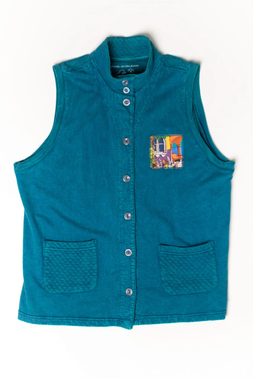 Vintage Art Square Button Up Pocket Vest - Image 2